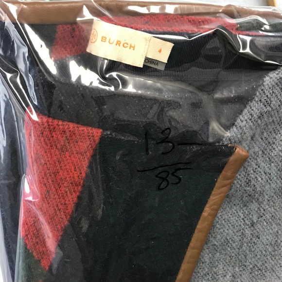 Tory Burch Geometric Wrap Skirt Red Green Blue Leather Trim Size 4 - Picture 10 of 10